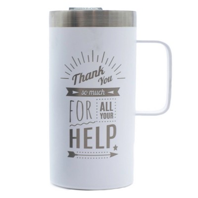 Glacier 20oz stainless steel double wall mug matte white with pushon lid - Etched