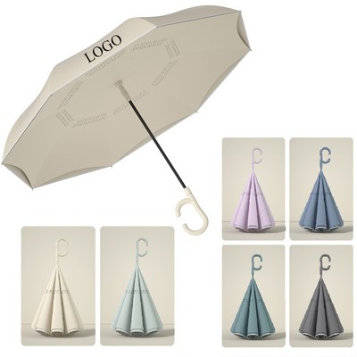 Oversize Windproof Inverted Reverse Umbrella With C-Shaped Handle