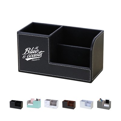 Faux Leather Desktop Caddy Organizer