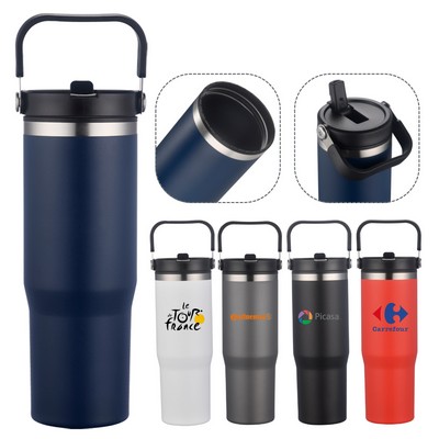 30oz Double Wall tumbler with carrier. Plastic inner, SS outer with powder coating