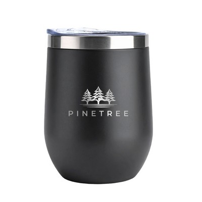 Carolina 12oz stemless vacuum insulated steel cup, matte black w/clear lid - Etched