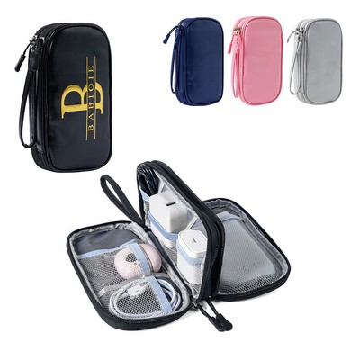 Leather Cable Charger Organizer Pouch with 3 Compartments