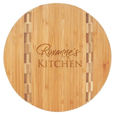 9 3/4" Round Bamboo Cutting Board with Butcher Block Inlay
