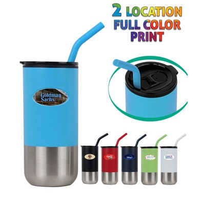 Union Printed - 18oz Double-wall Stainless Steel Tumbler (plastic liner) SS Drinking Straw and Silic