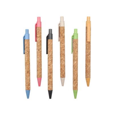 Cork Paper Tube Ballpoint Pen with Wheat Straw Components