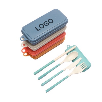 4-Piece Portable Wheat Straw Travel Utensils Set