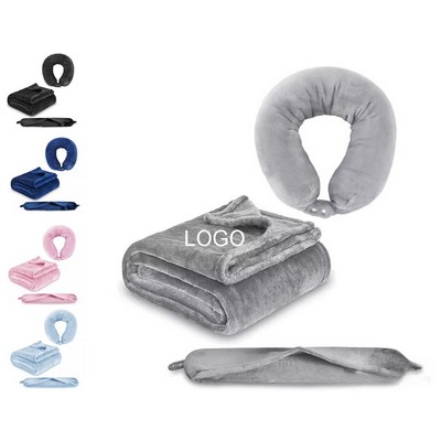 2-in-1 Flannel Travel Neck Pillow & Blanket