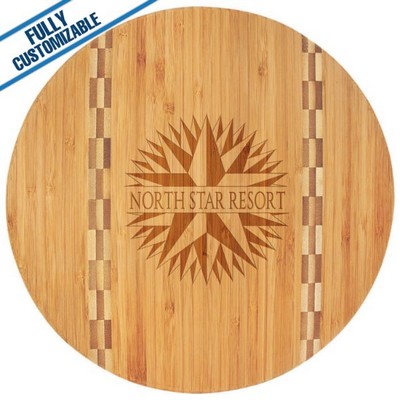 Round Bamboo Cutting Board w/Butcher Block Inlay (11.75")