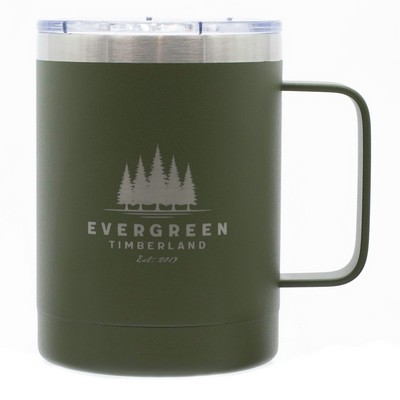 Outback 16oz stainless steel double wall mug matte green with clear pushon lid - Etched