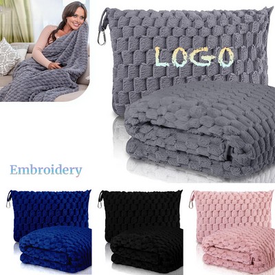 60" Flannel Travel Blanket Pillow Set