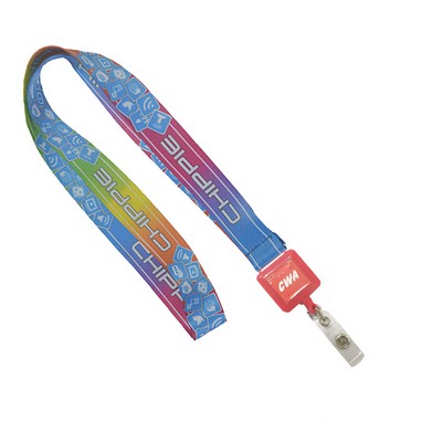 3/4" Full Color Lanyards With Square Economy Badge Reel