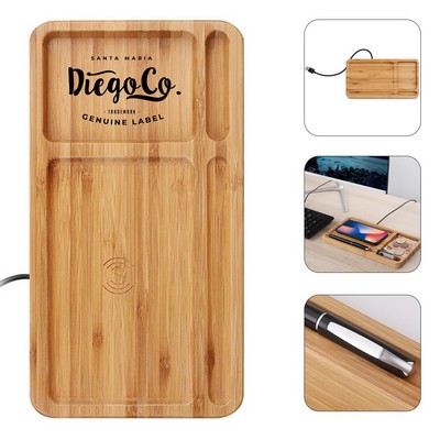 Bamboo Wireless Charging Desk Organizer