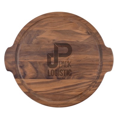 12" Walnut Round Cutting Board w/ Juice Groove & Handles