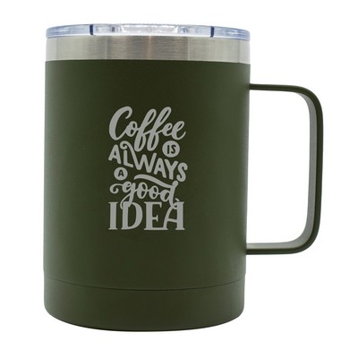 Outback 16oz stainless steel double wall mug matte green with clear pushon lid