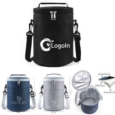 5.6L Thickened Cylinder Reusable Insulated Lunch Bag Box with Shoulder Strap