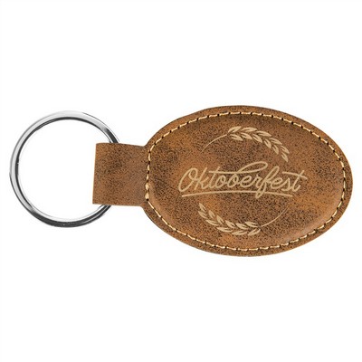 3" x 1 3/4" Rustic/Gold Leatherette Oval Keychain