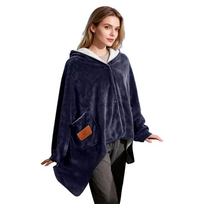Cozy Pocketed Sherpa Shawl Blanket