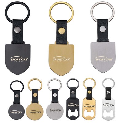 Stainless Steel Metal PU Leather Strap Keychain