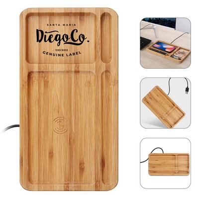 Bamboo Desk Organizer with Wireless Charging Station
