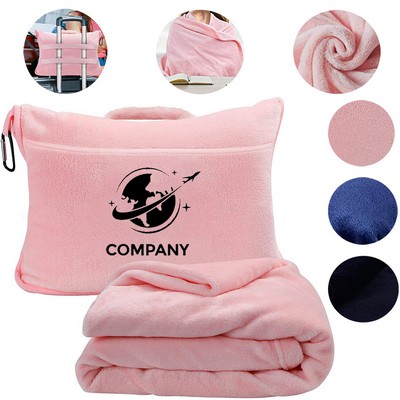 Soft Flannel Fleece Foldable Blanket Travel Blanket and Pillow Set 2" 1