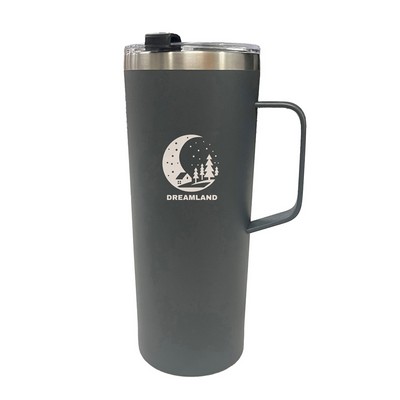 Sutton 20oz stainless steel double wall mug matte grey with push on lid with straw