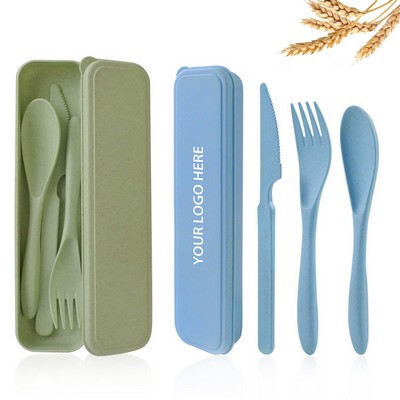 Wheat Straw Portable Knife Fork Spoons Cutlery With Case