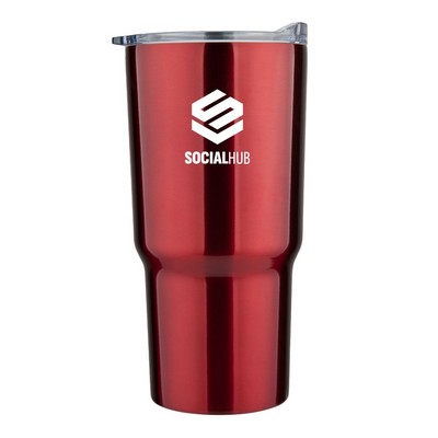 Minto 20oz double wall stainless steel mug with push on lid, red