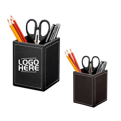 Square Leather Pen Holder For Office Use