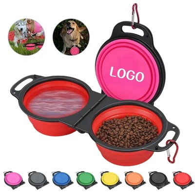 Portable Collapsible Double Pet Bowl With Carabiner