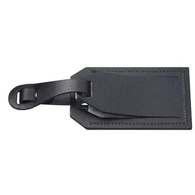 Bonded Leather Business Card Size Luggage Tag w/ Security Strap & Flap