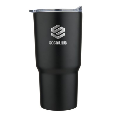 Minto 20oz double wall stainless steel mug with push on lid, black - Etched