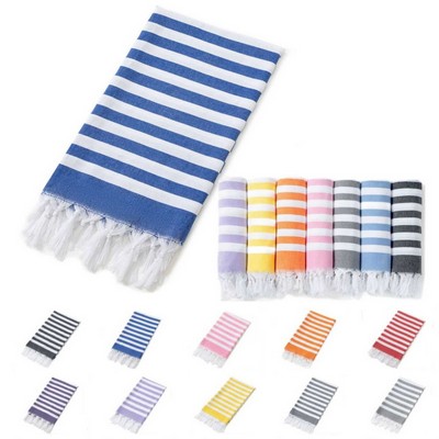 Cotton Striped Tassel Beach Towel Shawl