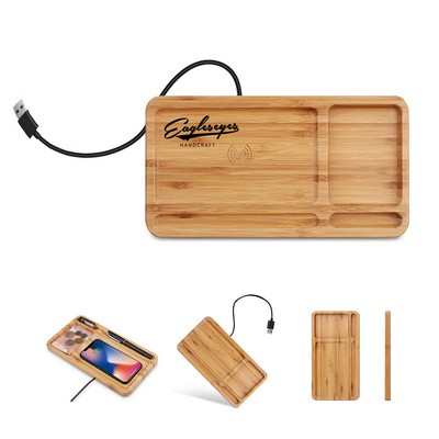 Bamboo Wireless Charger Desk Organizer