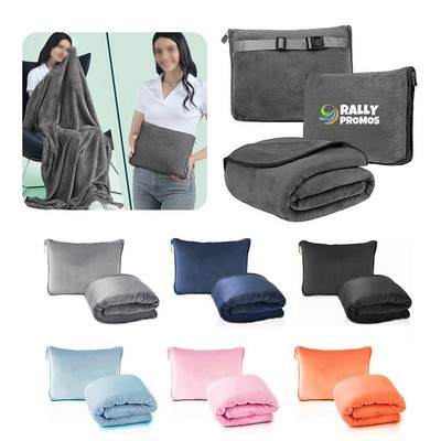 Custom 50 x 60" 2-in-1 Travel Pillow Soft Airplane Blanket