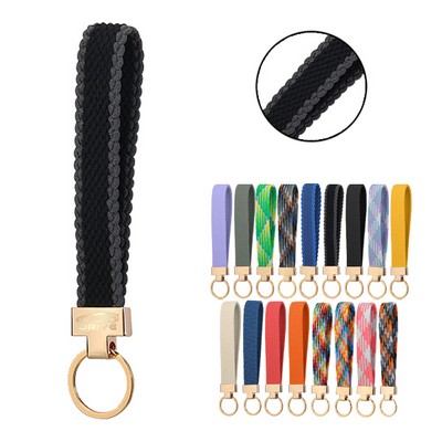 Premium Stretch Fabric & Leather Wrist Bracelet Keychain