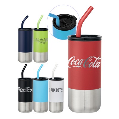 Union Printed - 18oz Double-wall Stainless Steel Tumbler (plastic liner) SS Drinking Straw and Silic