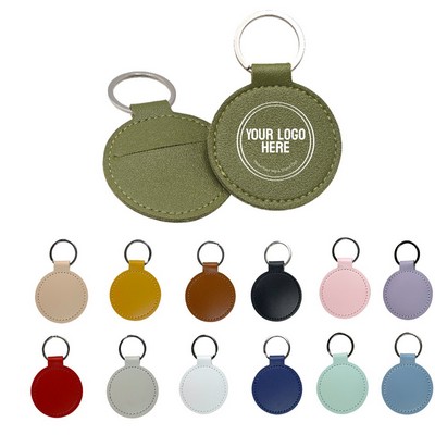 Round PU Leather Keychain with Pocket