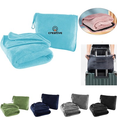 Plush Travel Blanket with Attachable Hood