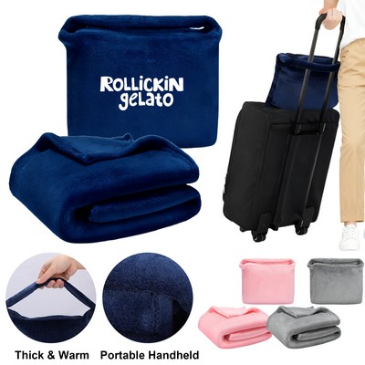 50" x 60" Fleece Travel Pillow and Blanket w/ Handheld Handle