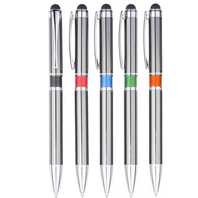 MD II Series Stylus Ball Point Pen- Gunmetal Stylus Pen, red middle ring accent