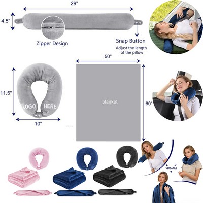 2-in-1 U-shaped Pillow Travel Blanket Set