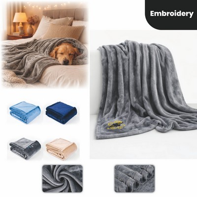 Mink Touch Embroidered Throw Blanket