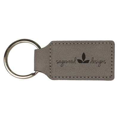Leatherette Rectangle Keychain - Gray