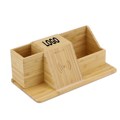 Wireless Charging Bamboo Desk Organizer