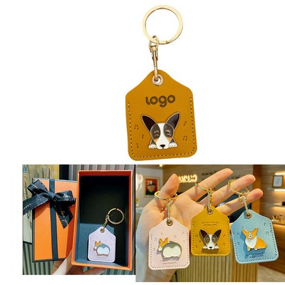 Pu Cute Puppy Leather Keychain