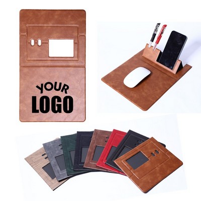 Foldable PU Leather Mouse Pad Desktop Organizer