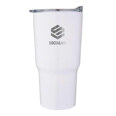 Minto 20oz double wall stainless steel mug with push on lid, white - Etched