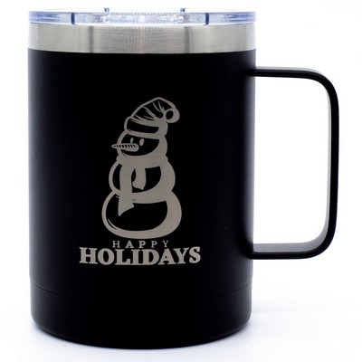 Outback 16oz stainless steel double wall mug matte black with clear pushon lid - Etched
