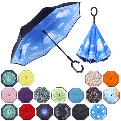 Inverted Reverse Upside Down Umbrella With C-Shaped Handle