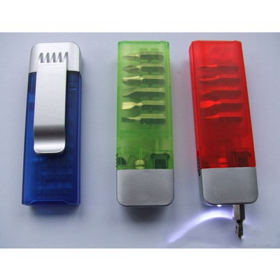 Multi-Functional Mini Screwdriver Tool Kit With LED Light And Clip